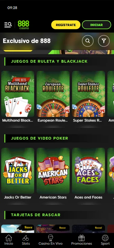 Disfruta de video poker y mesas de blackjack desde 888 Casino una vez iniciada tu sesión.