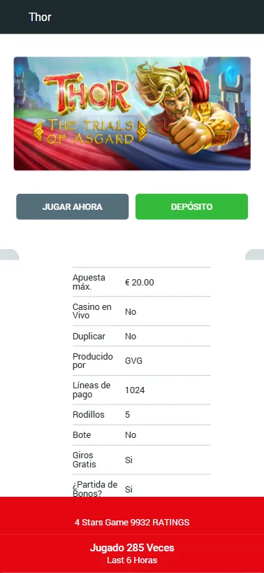 Cada juego ofrece una demo y ficha técnica que podemos consultar con nuestra cuenta.