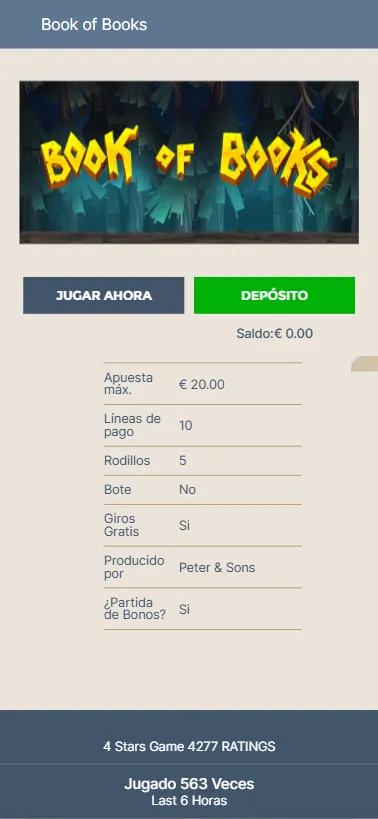 Existen fichas técnicas para cada uno de los juegos de Prime Casino.
