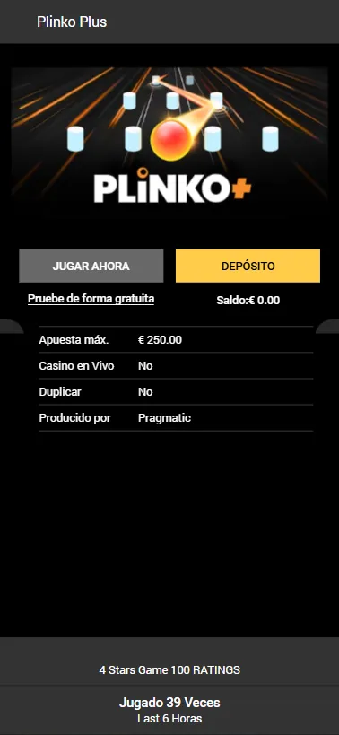 Cada juego ofrece una ficha técnica individual con valores clave; RTP, líneas, funciones, etc.